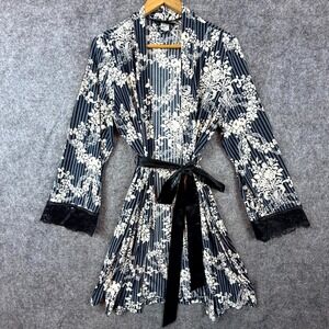 Studio Donatella‎ Kimono Robe Womens L/XL Dark Floral Classy Luxe Belted Waist